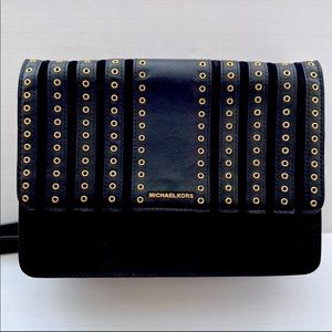 Michael Kors Black Brooklyn Grommet Leather and suede Crossbody Bag